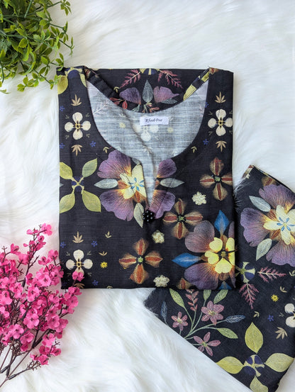 Black Florals Khaddar Stitched 2pc
