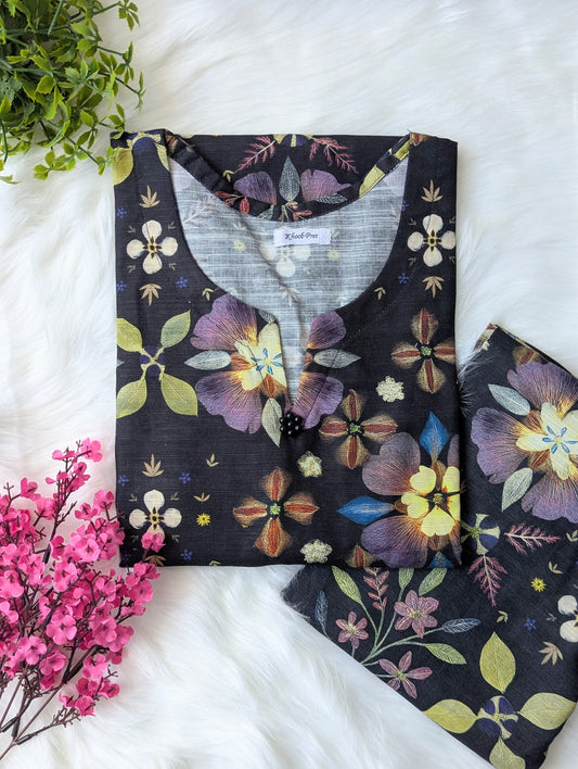 Black Florals Khaddar Stitched 2pc