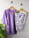Lilac & White Floral Lawn Farshi Set - 2pcs