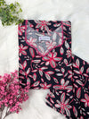 Black & Pink Florals Linen Stitched 2pc