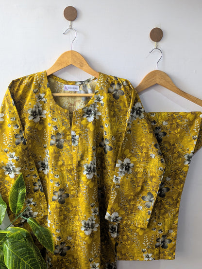 Dark Mustard Lawn Stitched 2pc