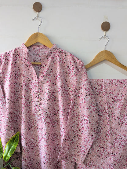 Pinkish Petals Linen Stitched 2pc