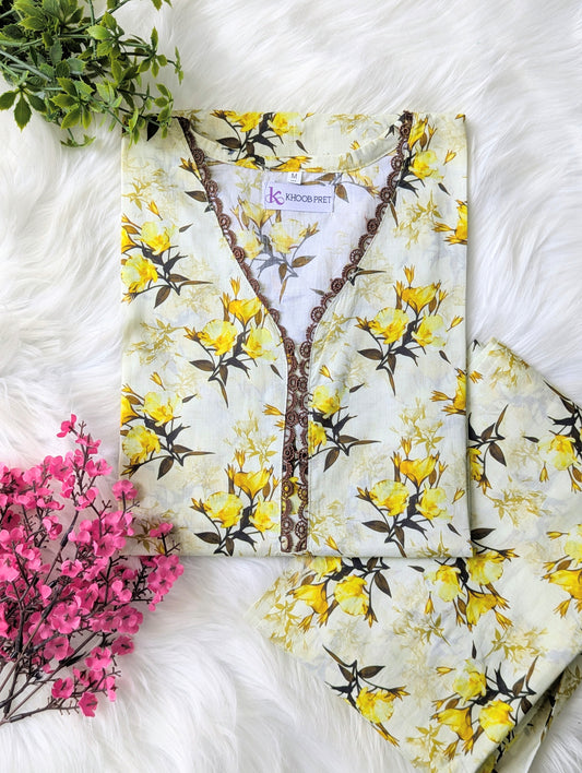 Yellow Petals Lawn Stitched 2pc