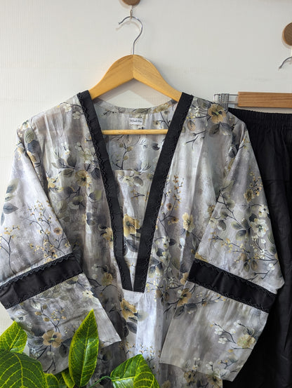 Grey Petals Lawn Farshi Shalwar Set - 2pc Dress