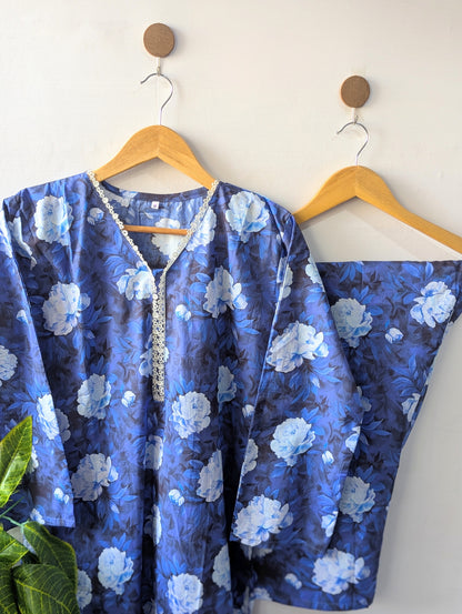 Navy Petals Lawn Stitched 2pc