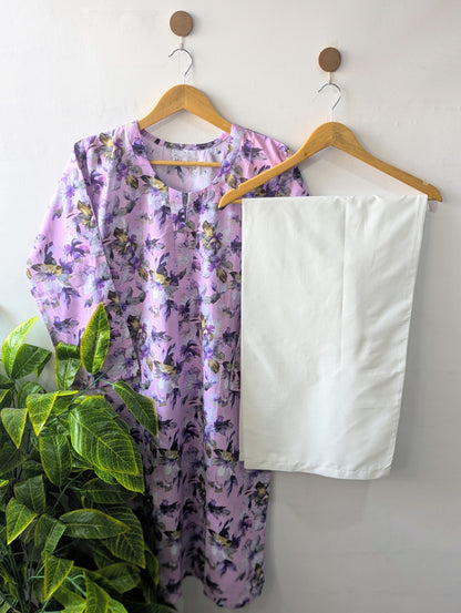 Lilac Petals & White Wide Leg Plazo - 2pcs