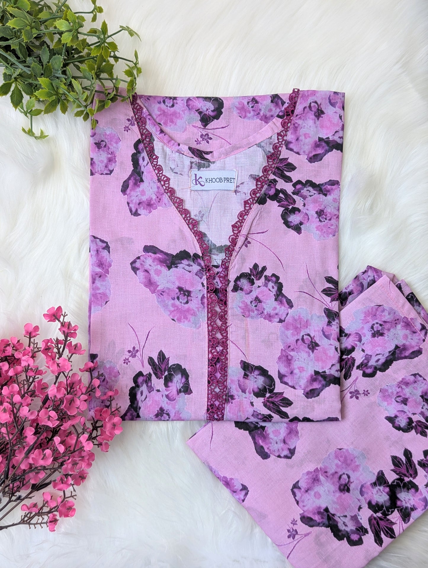 Lavender Floral Lawn Stitched 2pc