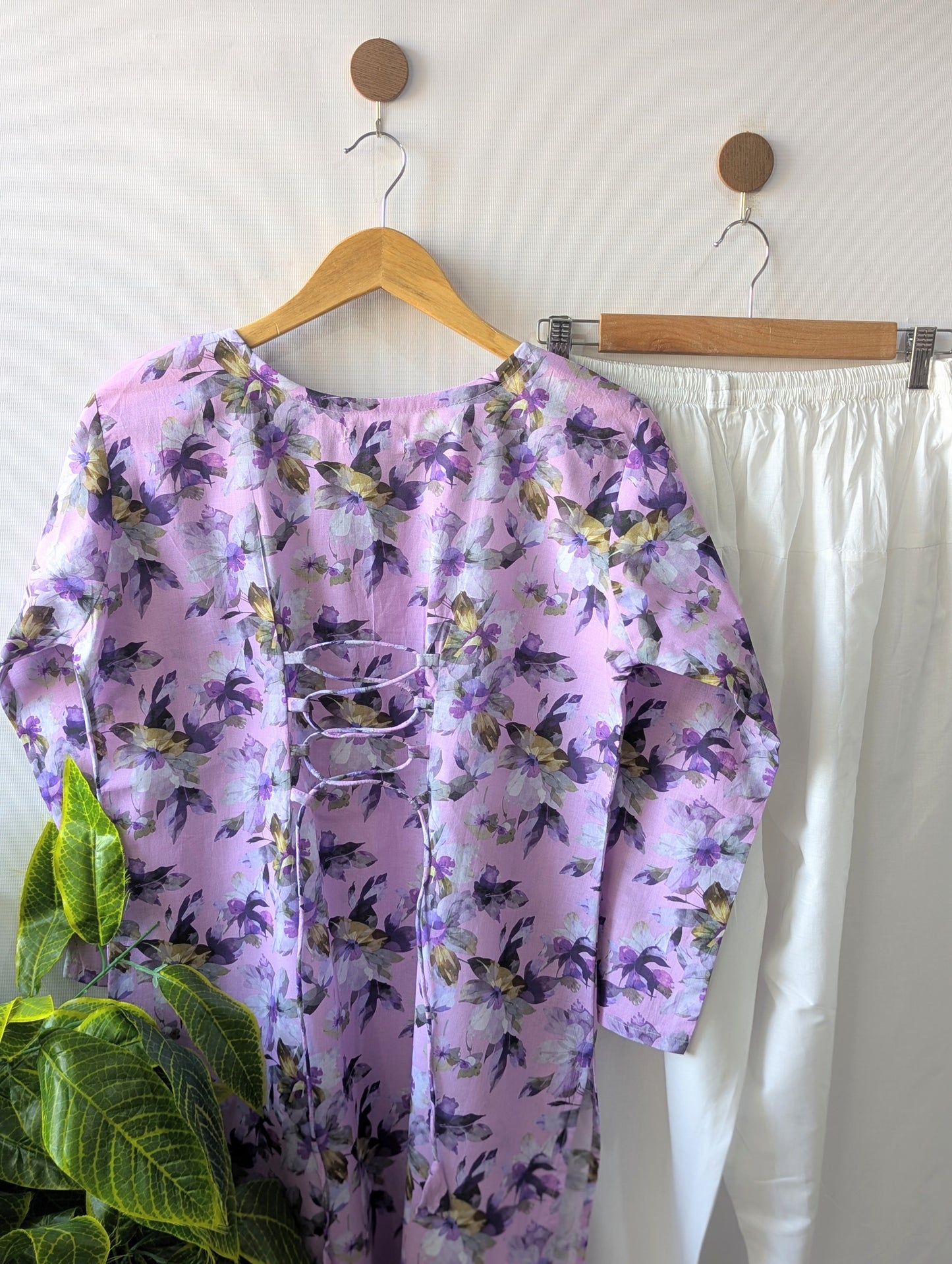 Lilac Floral Lawn Farshi Set - Corset Back - 2pcs