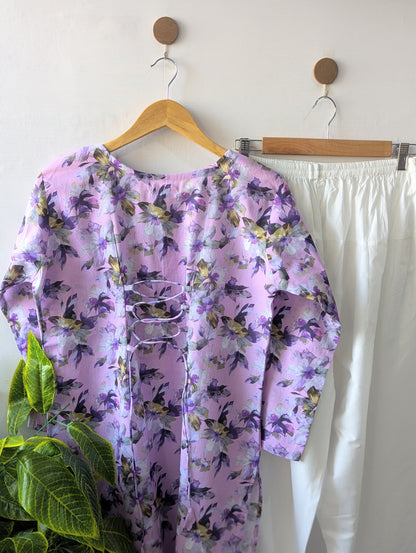 Lilac Floral Lawn Farshi Set - Corset Back - 2pcs