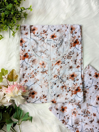 White Florry Lawn 2pc Co-ord Set