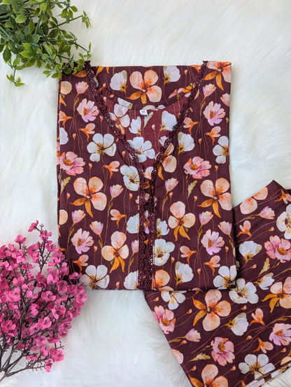 Maroon Petals Lawn Stitched 2pc