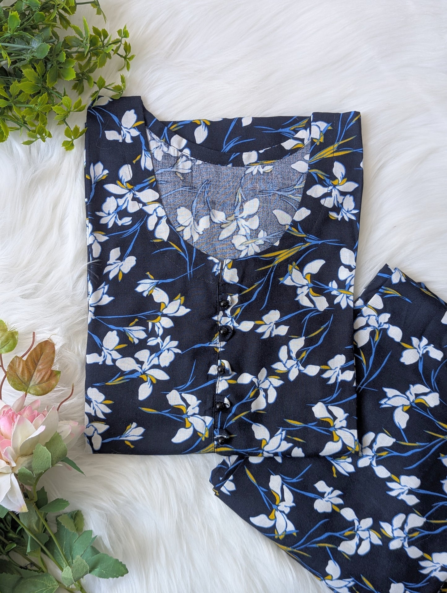 Navy Petals Linen 2pc Dress