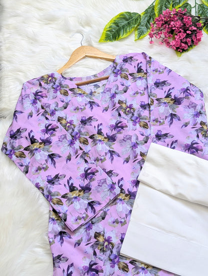 Lilac Floral Lawn Farshi Set - Corset Back - 2pcs