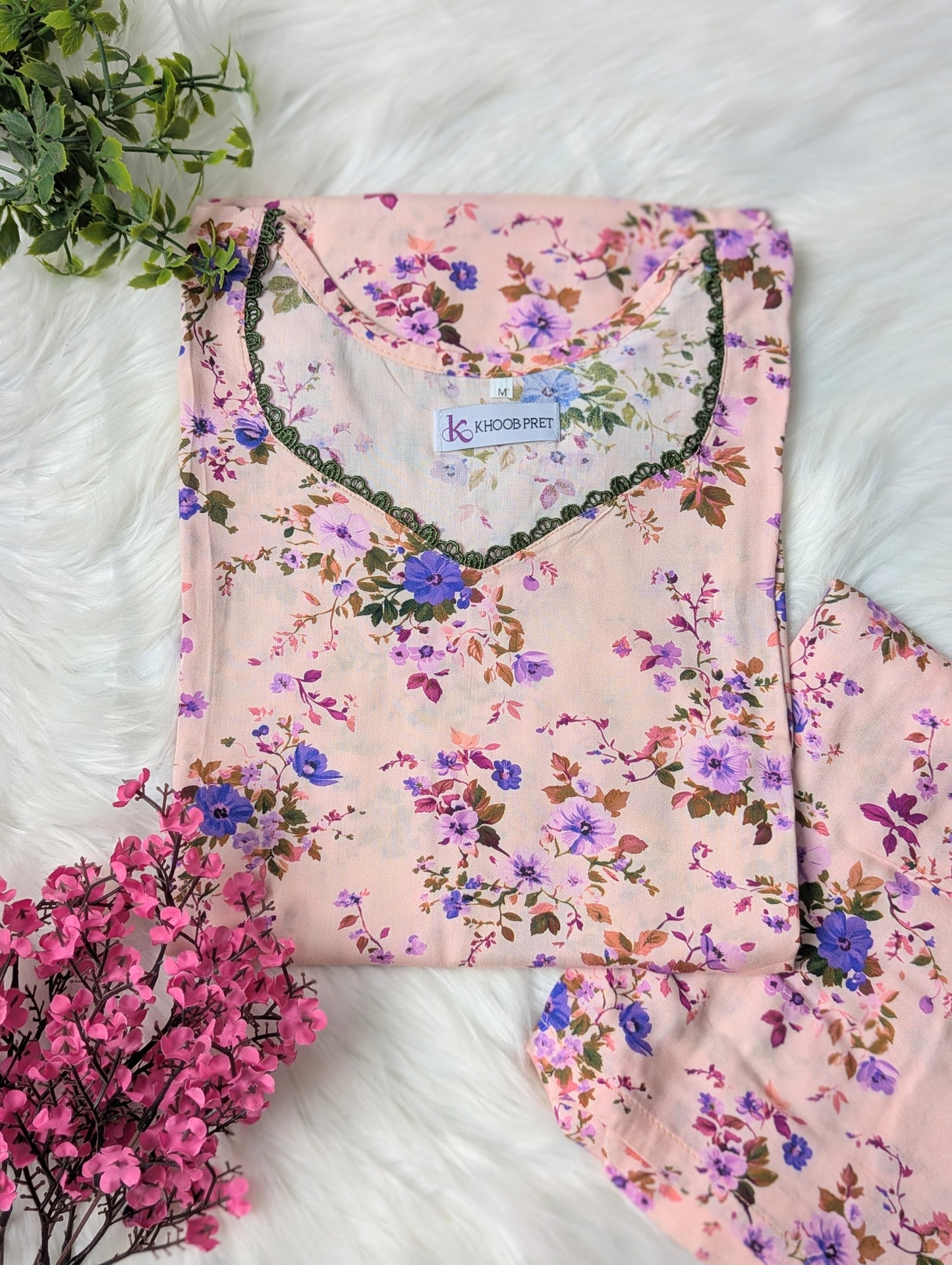 Violet Petals Linen Stitched 2pc