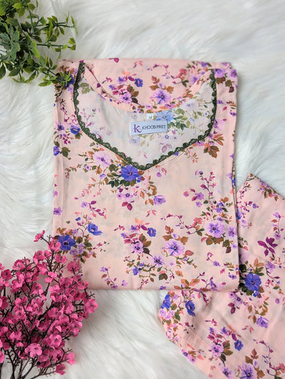 Violet Petals Linen Stitched 2pc