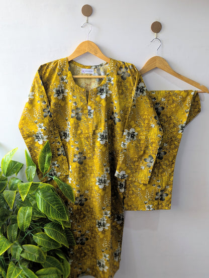 Dark Mustard Lawn Stitched 2pc