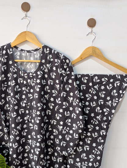 Charcoal Petals Linen 2pc Dress