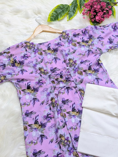 Lilac Floral Lawn Farshi Set - Corset Back - 2pcs