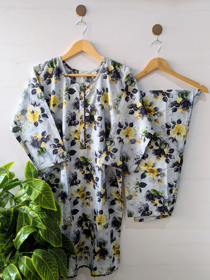 Grey & Black Petals 2pc Co-ord Set