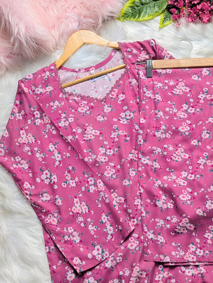 Pink Orchids Linen Stitched 2pc