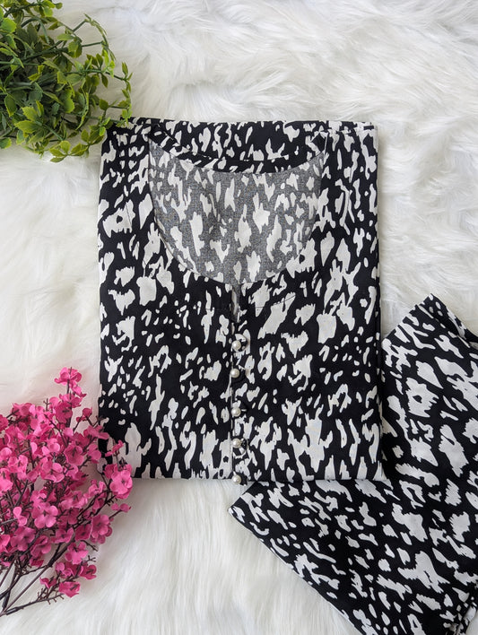 Monochrome Flow Linen Stitched 2pc Dress