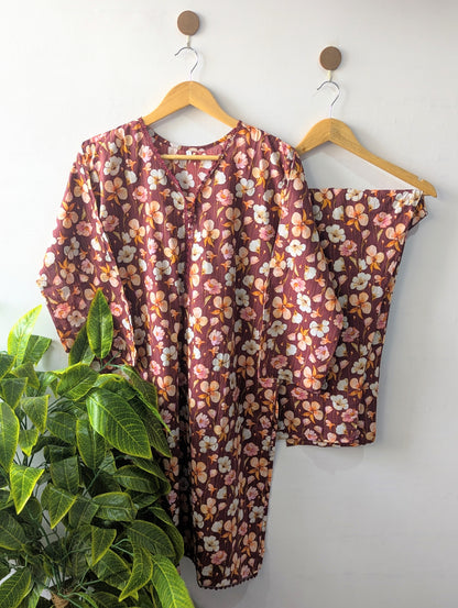 Maroon Petals Lawn Stitched 2pc