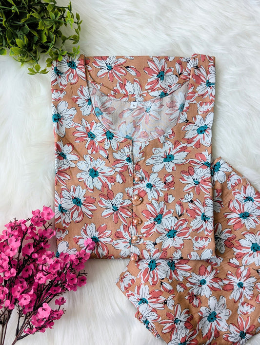 Peach Petals Linen Stitched 2pc Dress