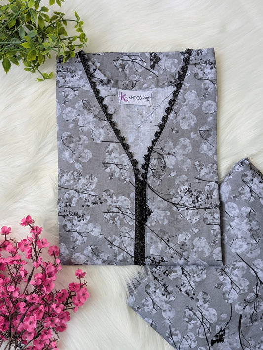 Grey Petals Lawn Stitched 2pc