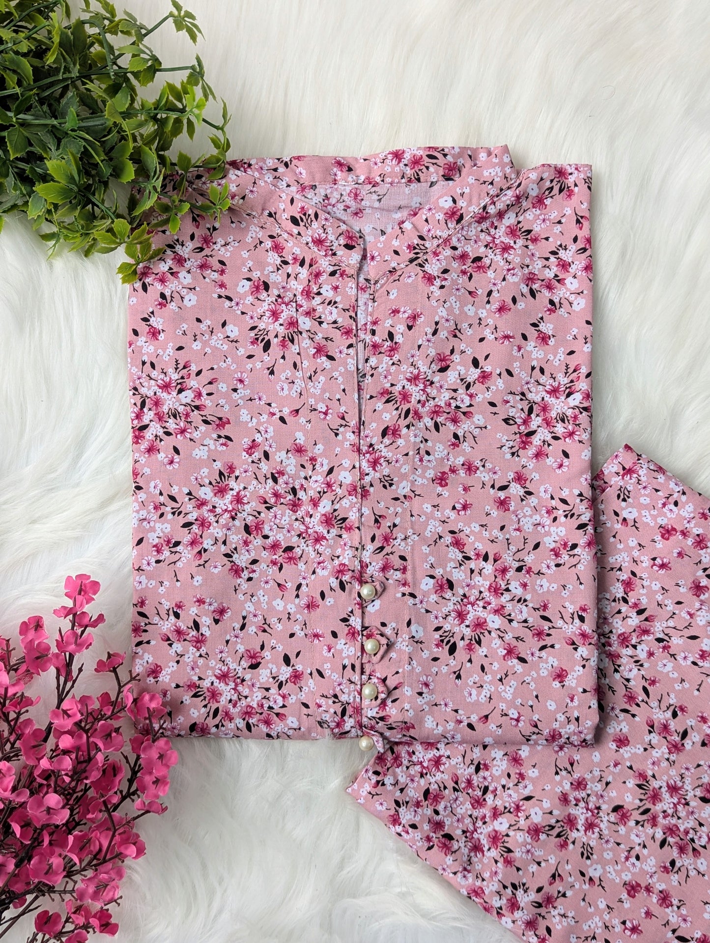 Pinkish Petals Linen Stitched 2pc