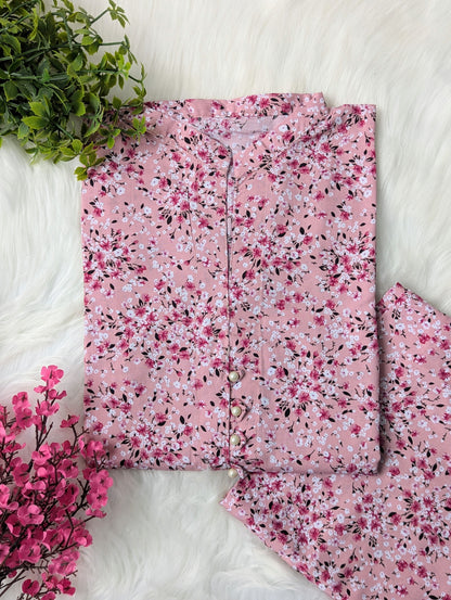 Pinkish Petals Linen Stitched 2pc