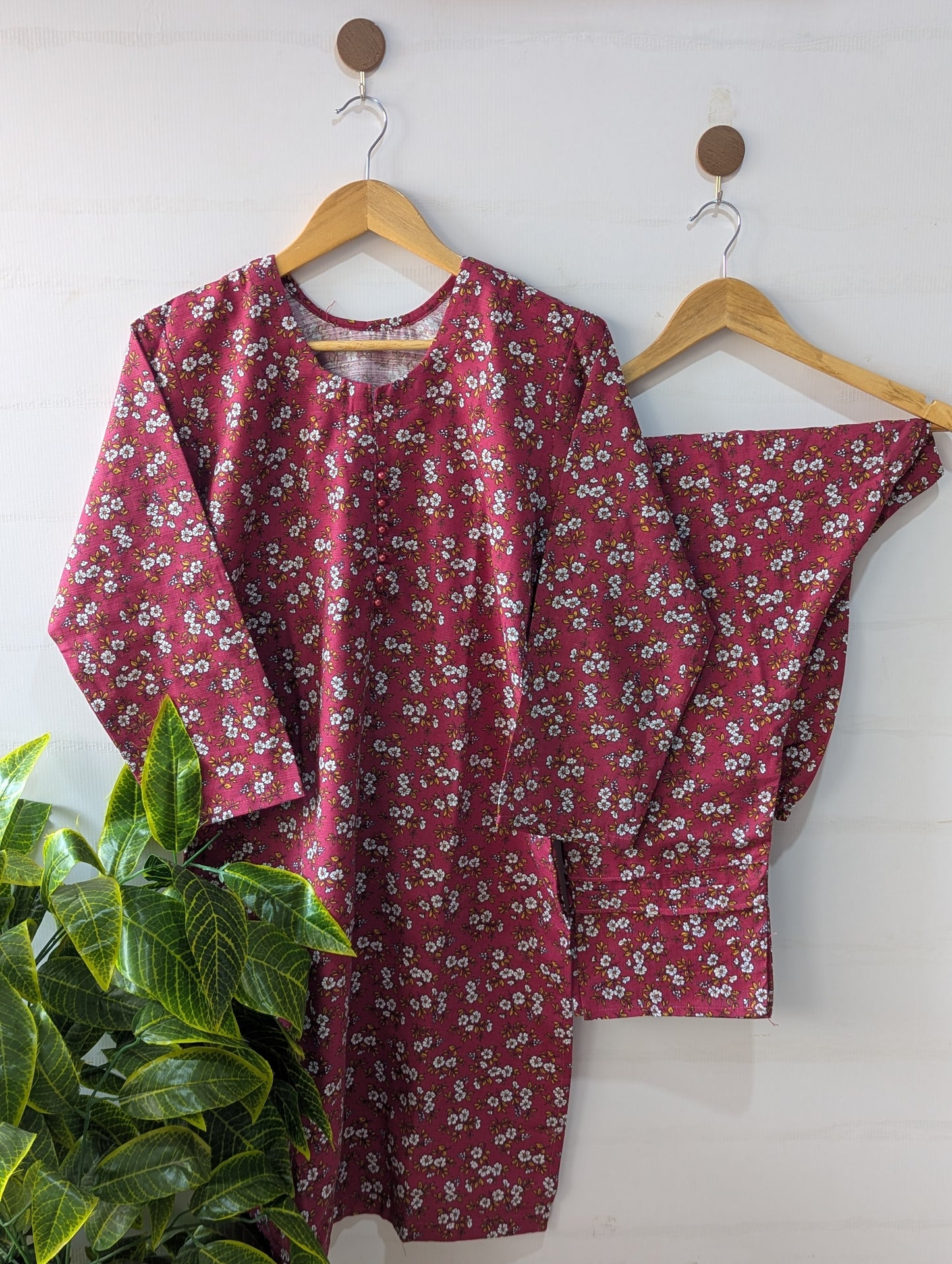 Maroon Petals Khaddar Stitched 2pc
