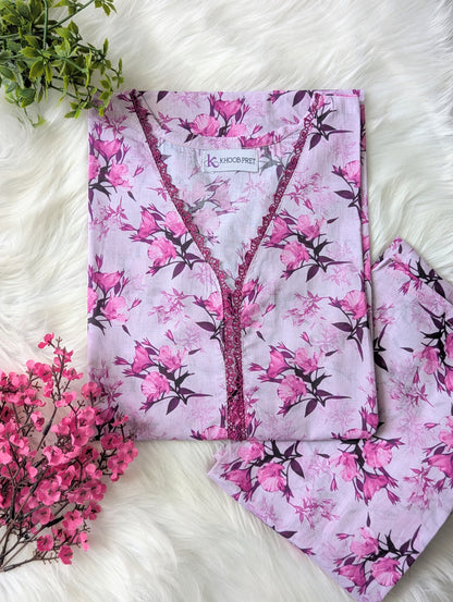 Pinkish Florals Lawn Stitched 2pc