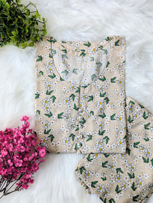 Fawn Floral Linen Stitched 2pc Dress