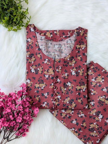 Maroon Petals Khaddar Stitched 2pc