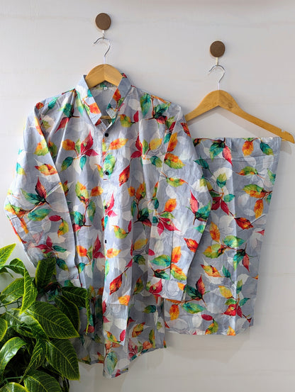 Grey Leafs Lawn Button Down Co-ord