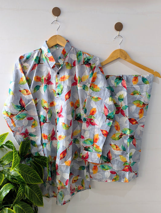Grey Leafs Lawn Button Down Co-ord