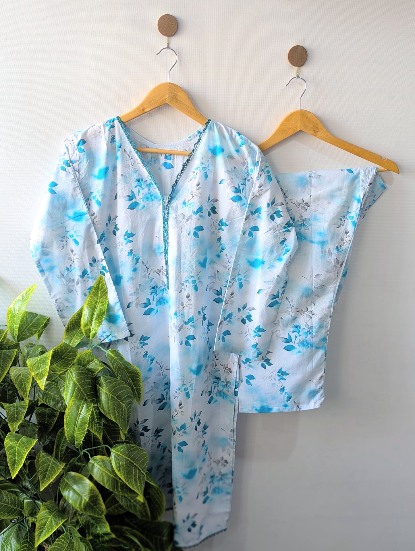 Ice Blue Petals Lawn Stitched 2pc