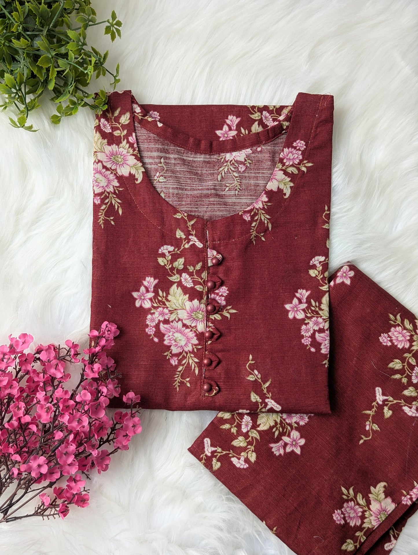 Floral Maroon Khaddar Stitched 2pc
