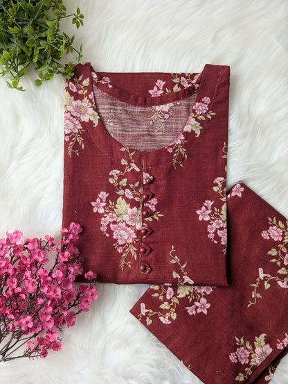 Floral Maroon Khaddar Stitched 2pc