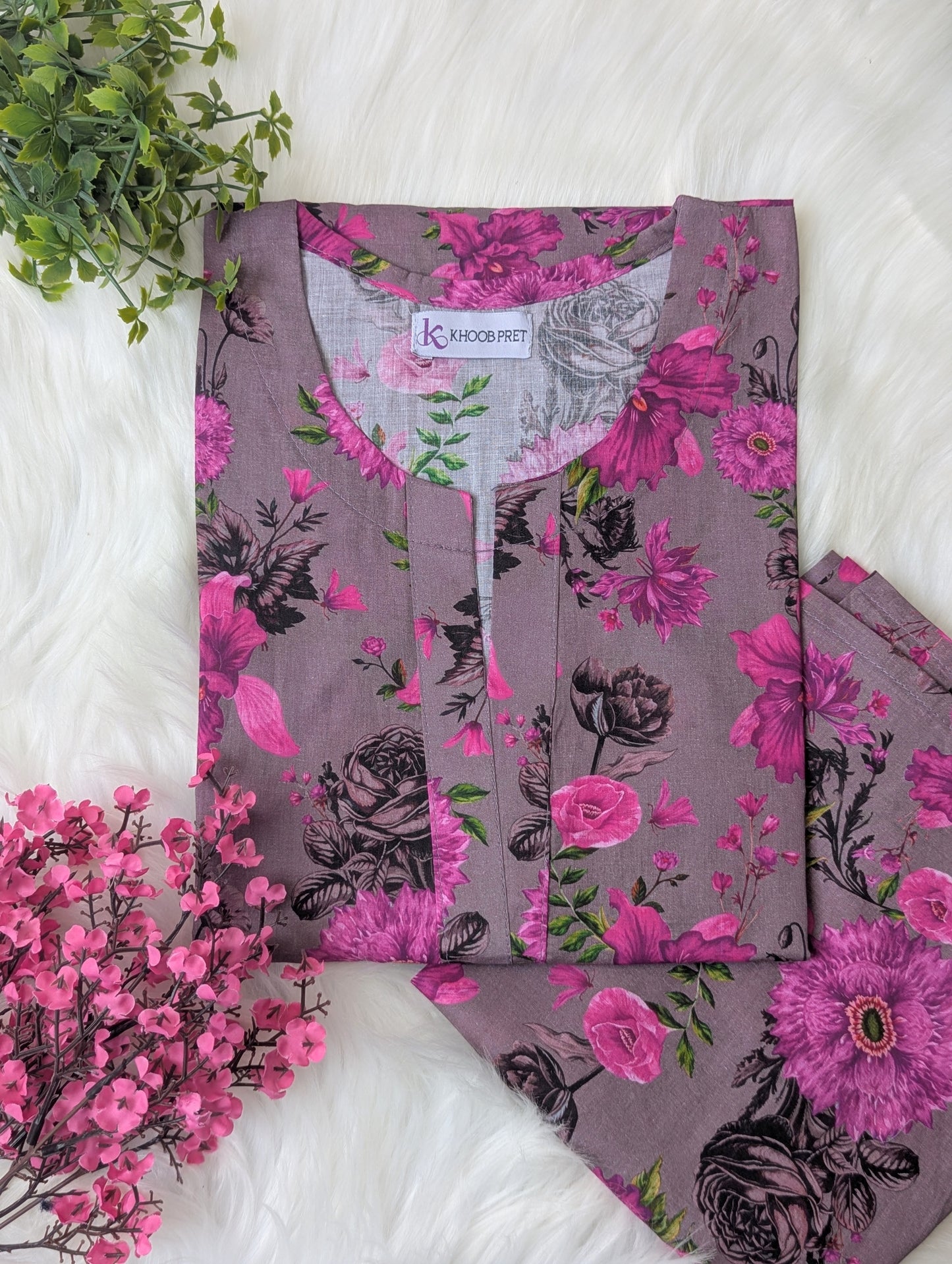 Mauve Florals Lawn Stitched 2pc