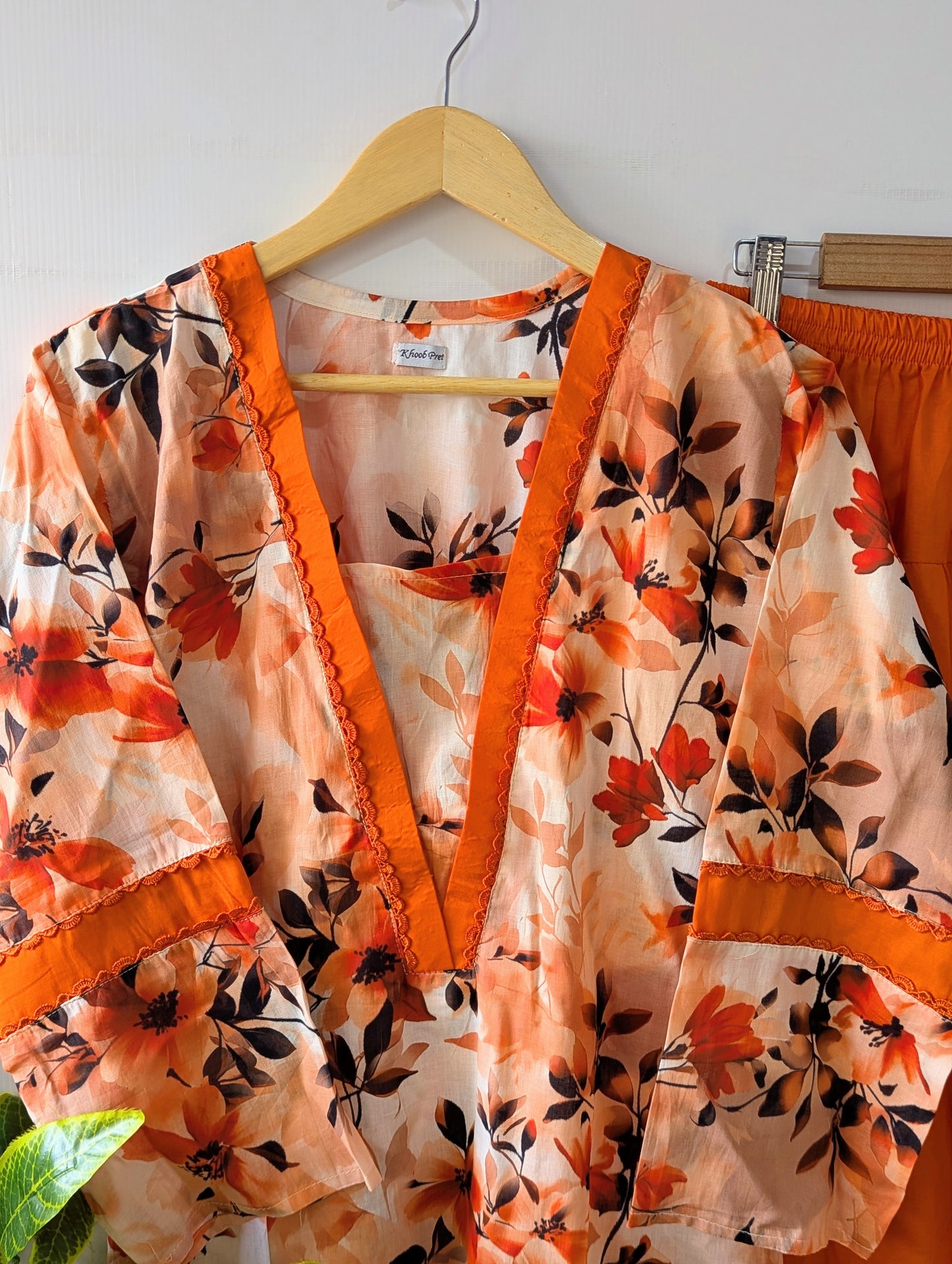 Saffron Floral Lawn Farshi Shalwar Set - 2pc Dress