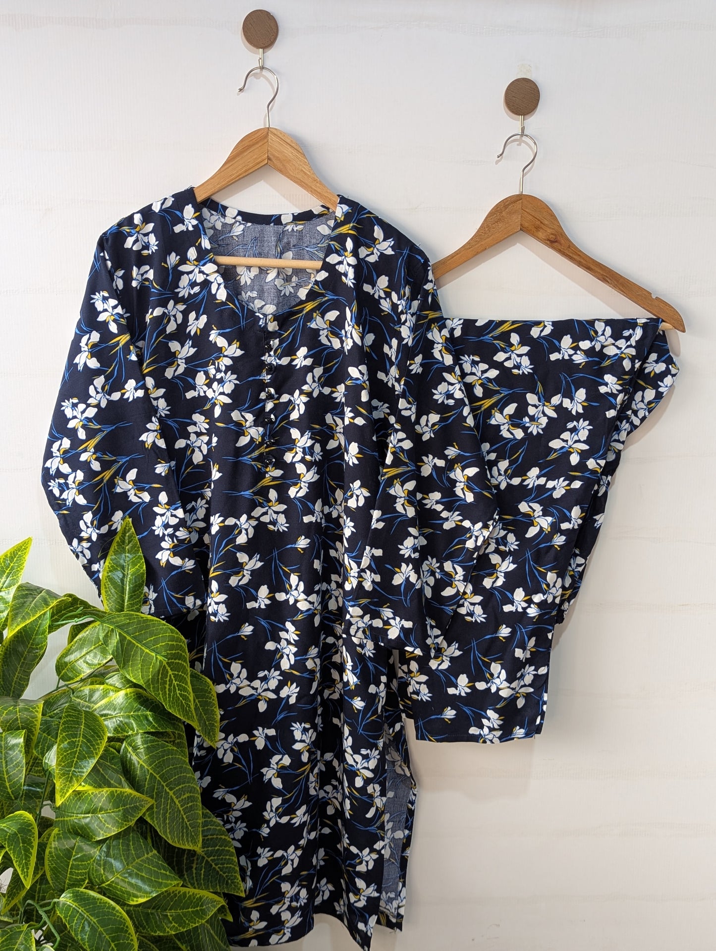 Navy Petals Linen 2pc Dress