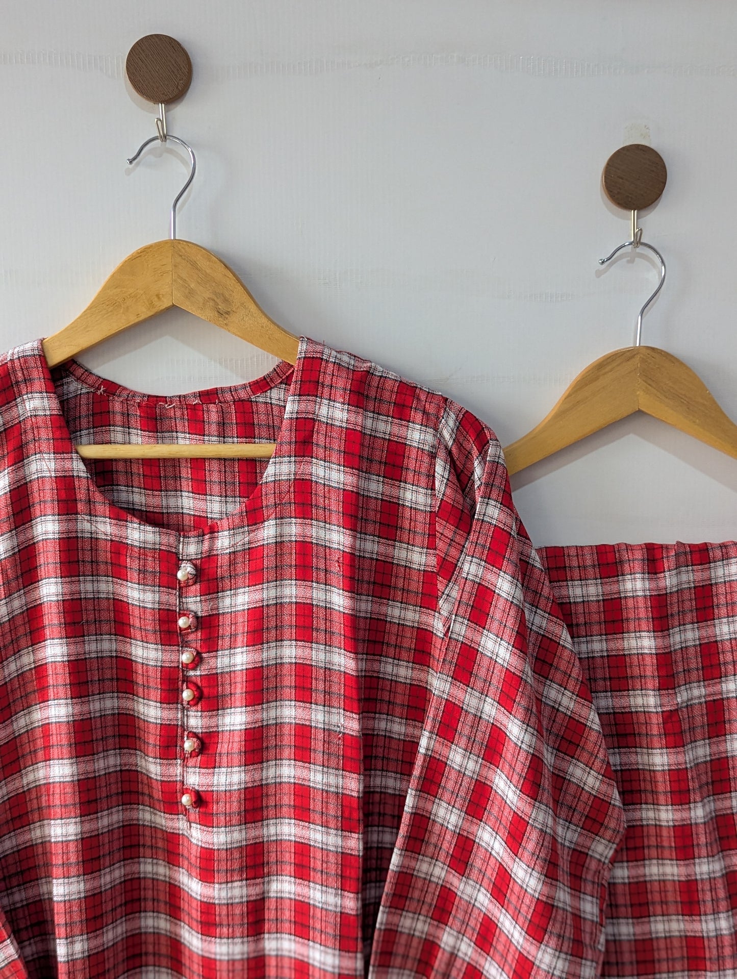 Red Checks Linen 2pc Dress