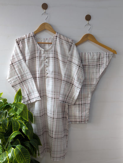 White & Pink Lines Linen 2pc Dress