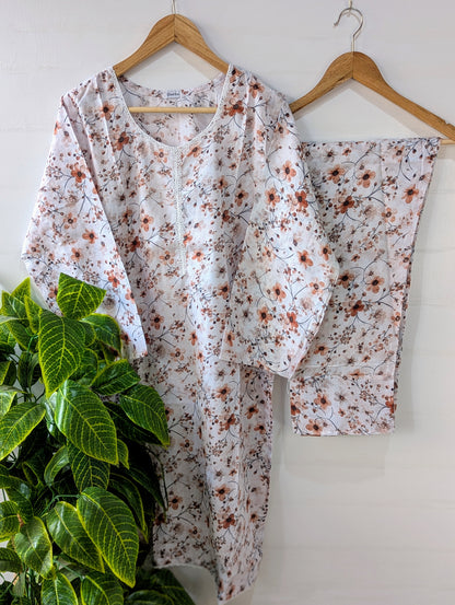 White Florry Lawn 2pc Co-ord Set