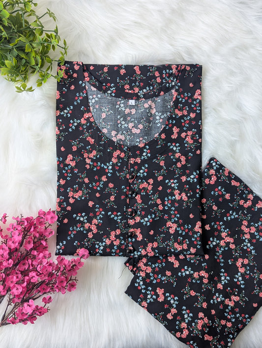 Black Petals Linen Stitched 2pc Dress