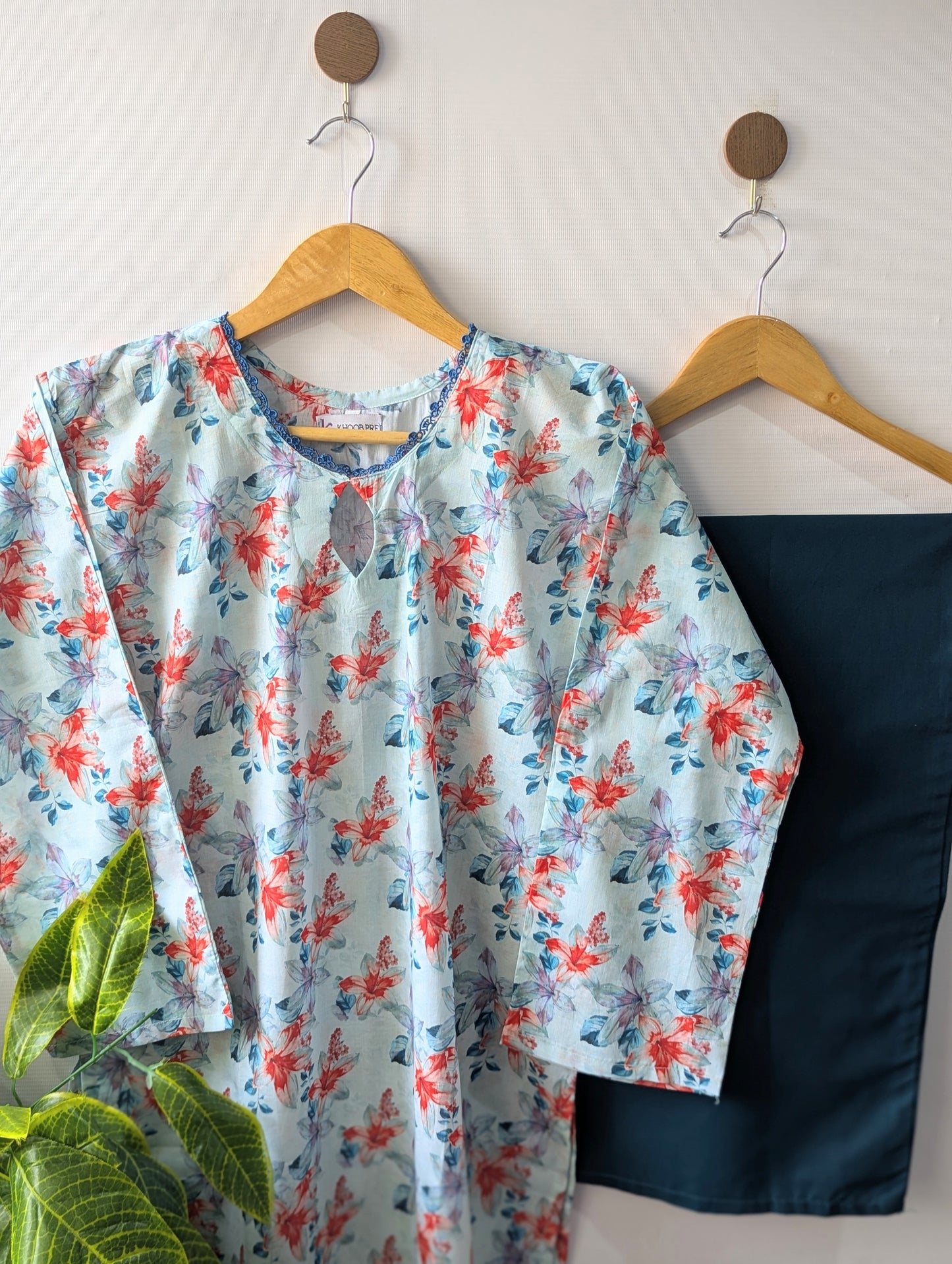 Sea Blue Petals & Blue Wide Leg Plazo - 2pcs