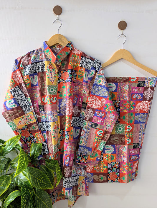 Festive Blocks Lawn Button Down Co-ord