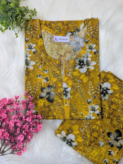 Dark Mustard Lawn Stitched 2pc