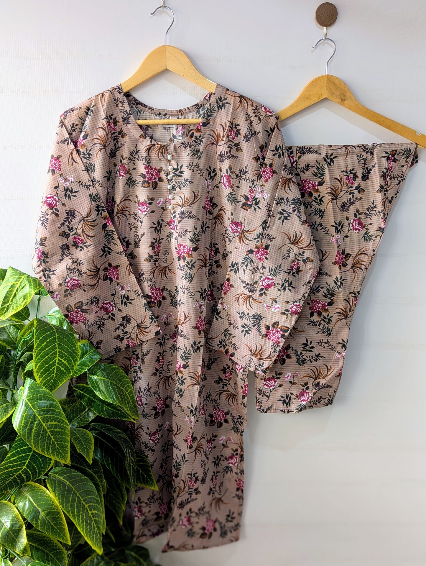 Taupe Florals Lawn 2pc Co-ord Set